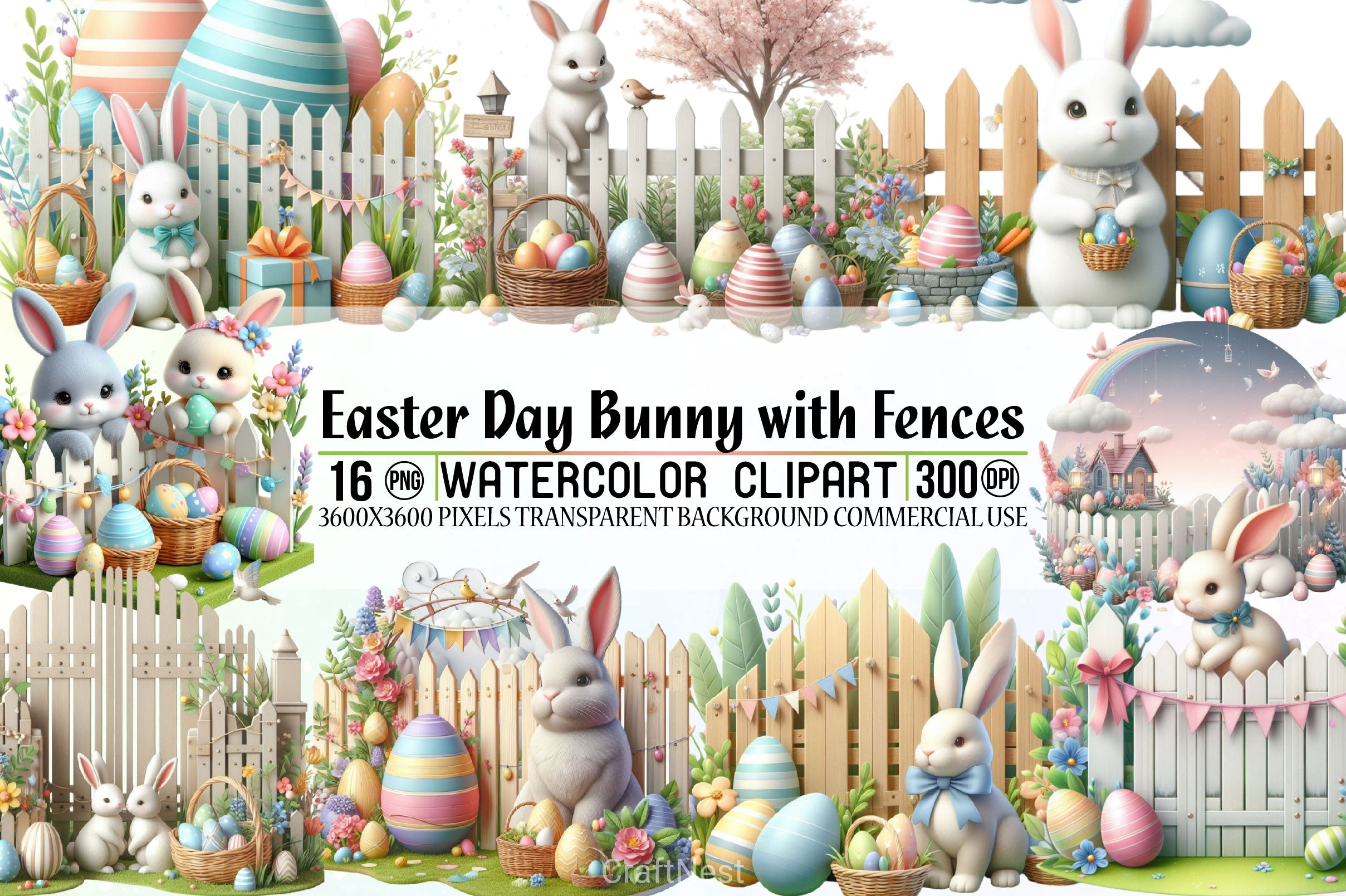 Easter Bunny Fences Clipart Bundle - CraftNest - Digital Crafting and Art