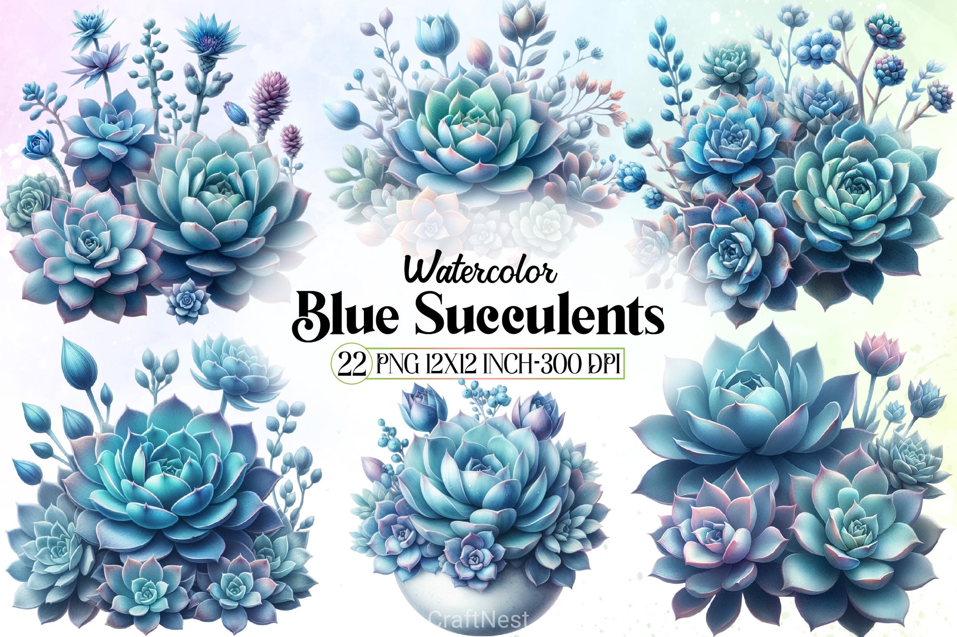 Blue Succulents Clipart Bundle - CraftNest - Digital Crafting and Art