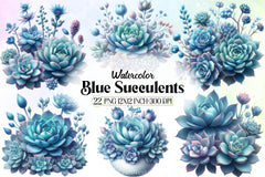 Blue Succulents Clipart Bundle - CraftNest - Digital Crafting and Art