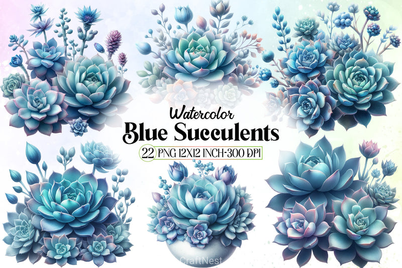 Blue Succulents Clipart Bundle - CraftNest - Digital Crafting and Art