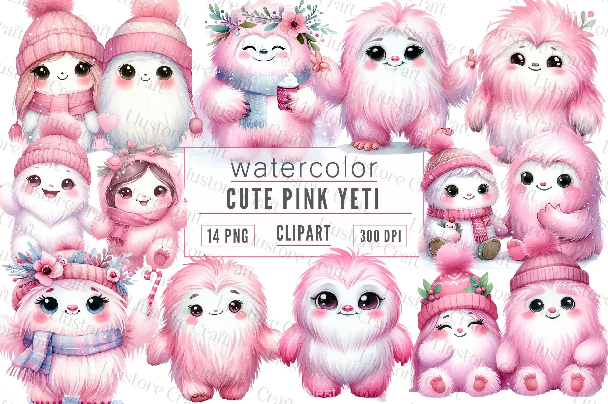 Pink Cute Couple Yeti Clipart Bundle - CraftNest - Digital Crafting and Art