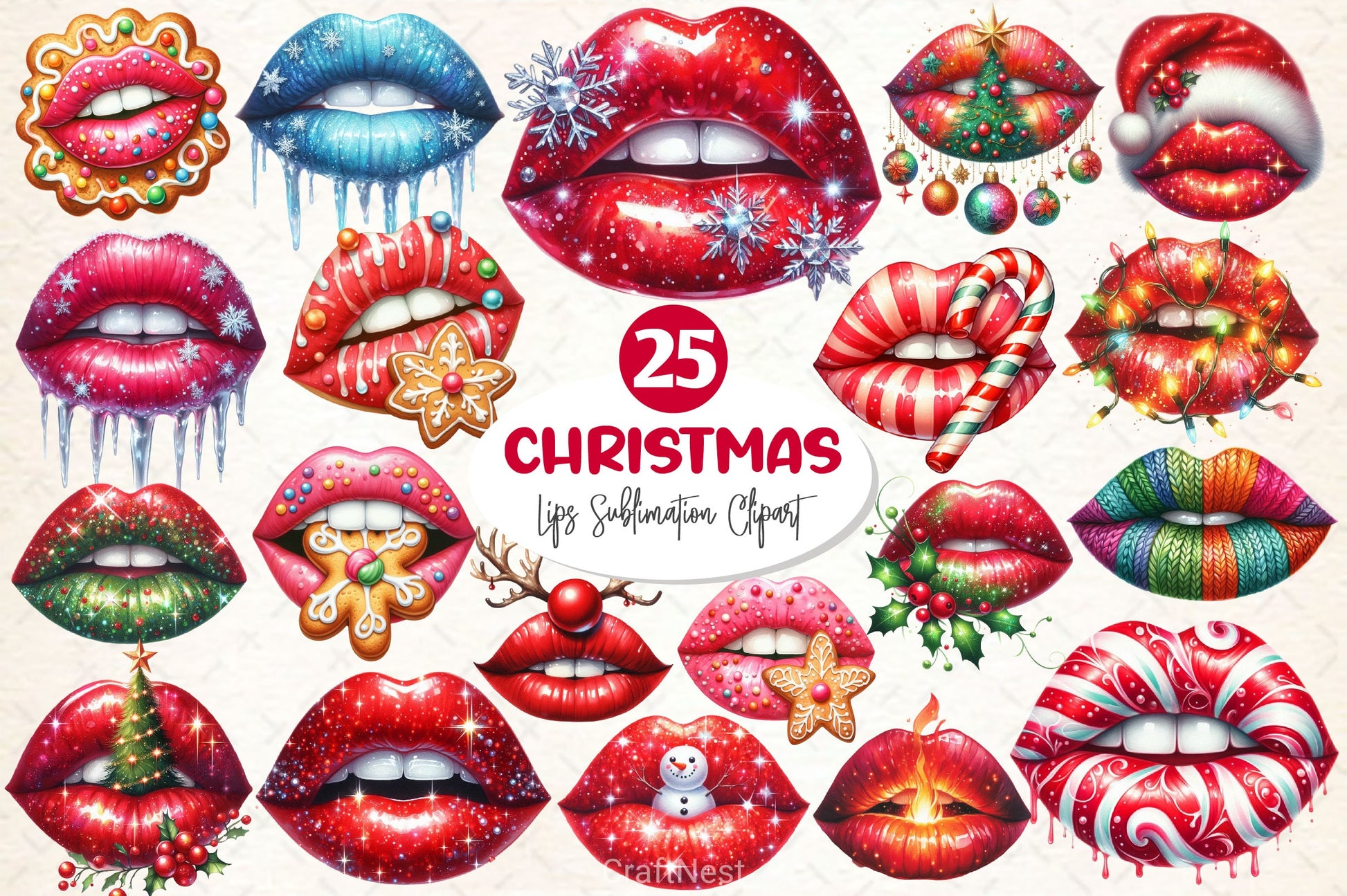 Christmas Lips Christmas Clipart Bundle - CraftNest - Digital Crafting and Art