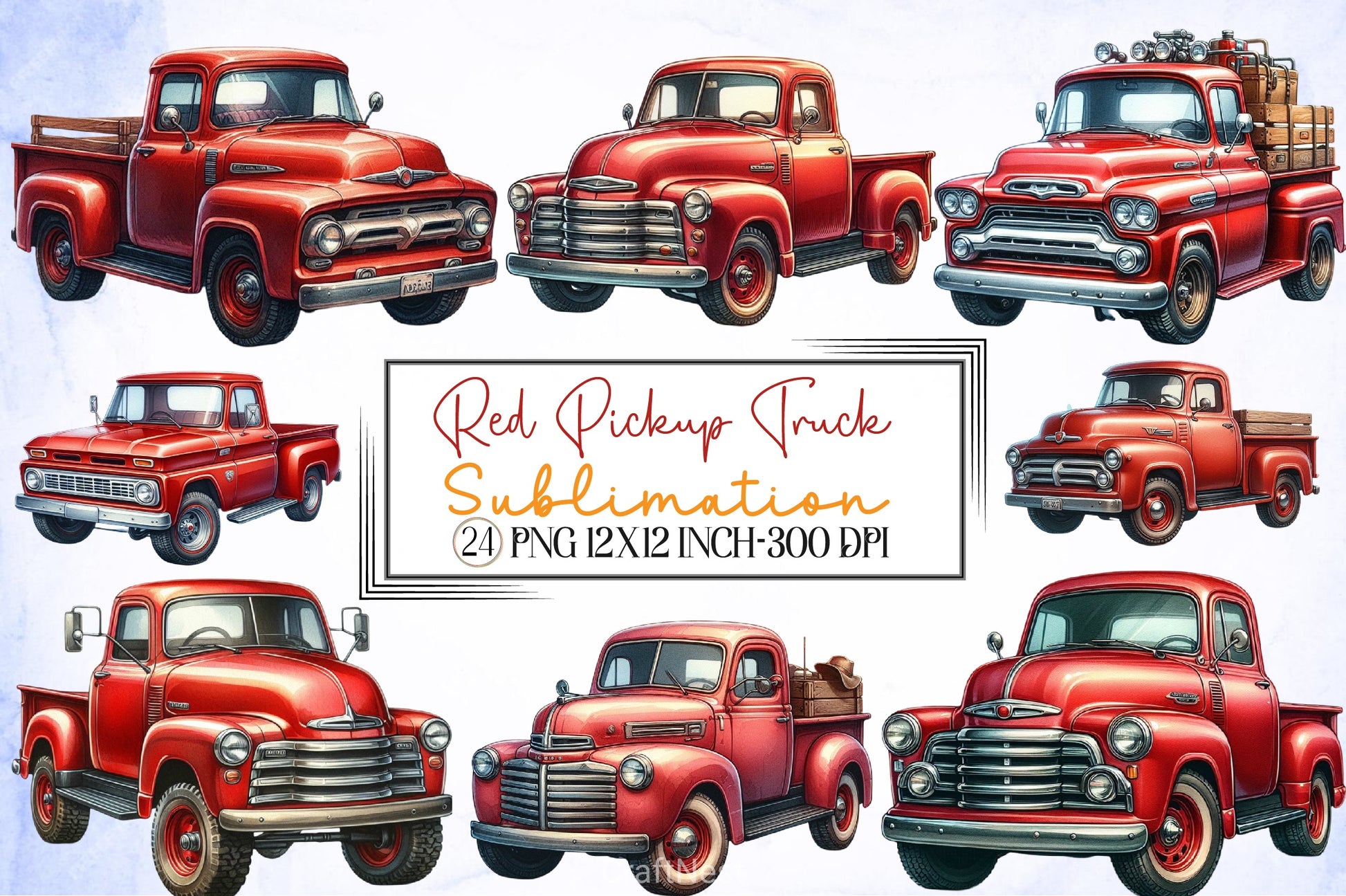 Red Pickup Truck Clipart Bundle - CraftNest - Digital Crafting and Art
