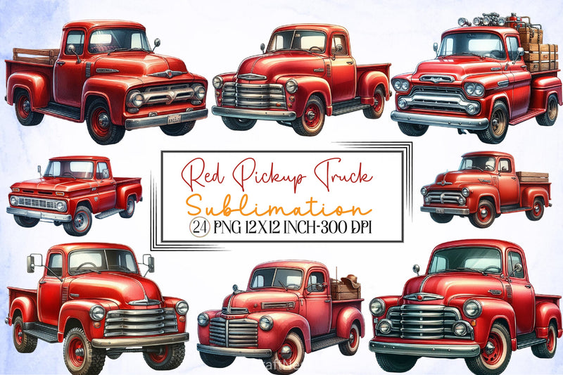 Red Pickup Truck Clipart Bundle - CraftNest - Digital Crafting and Art