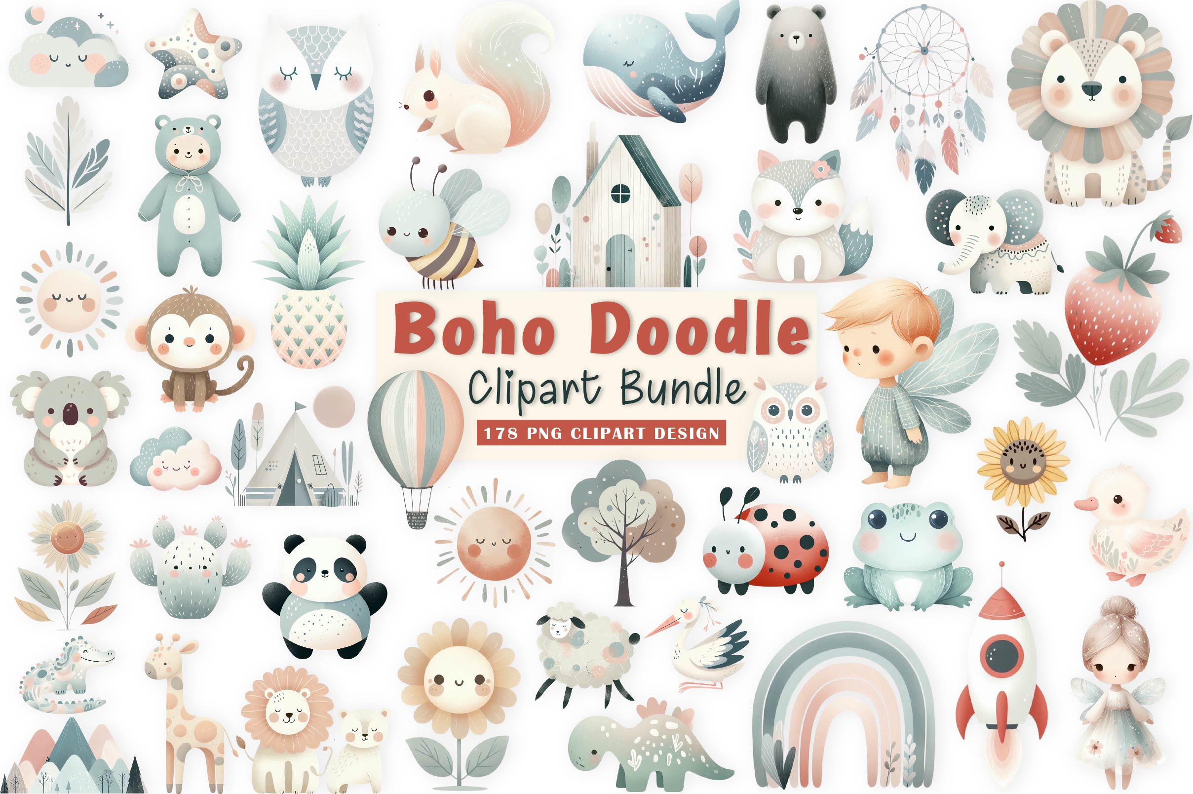Boho Doodle Baby Clipart Bundle - CraftNest - Digital Crafting and Art