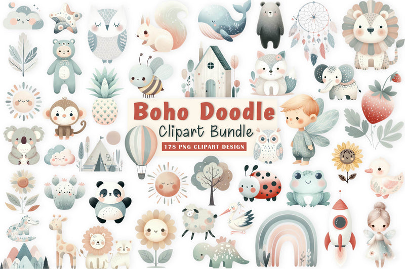 Boho Doodle Baby Clipart Bundle - CraftNest - Digital Crafting and Art