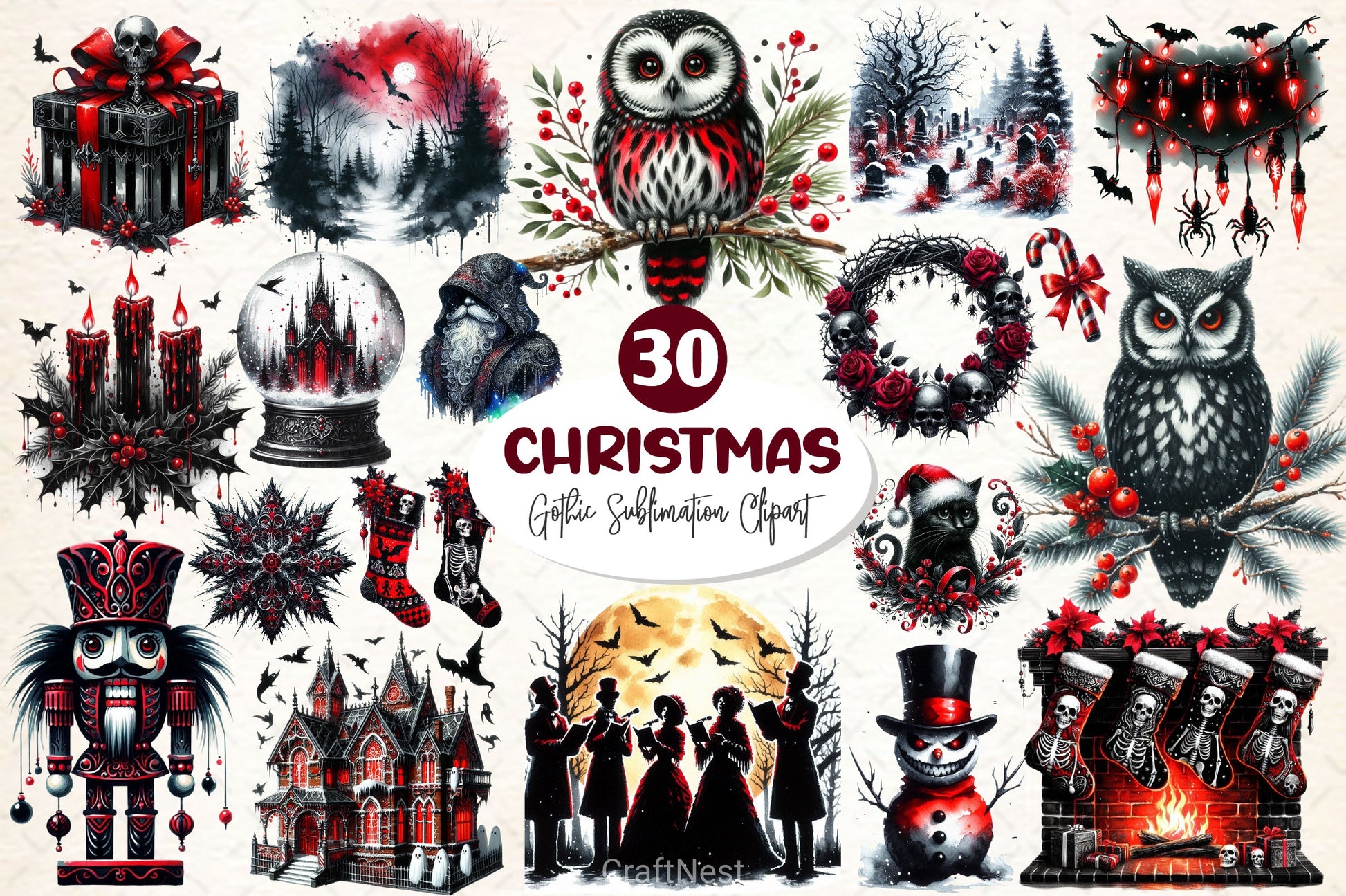Gothic Christmas Clipart Bundle 2 - CraftNest - Digital Crafting and Art