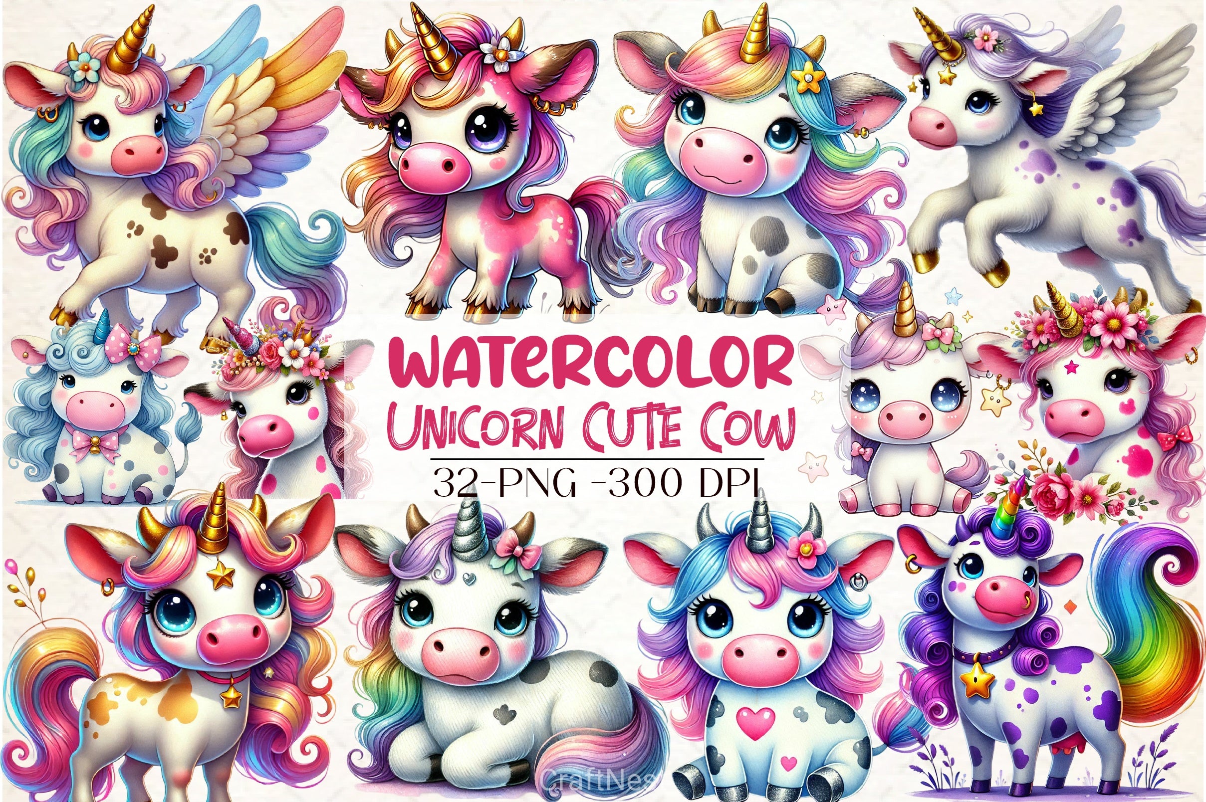 Unicorn Cow Clipart Bundle 19 - CraftNest - Digital Crafting and Art