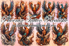 Phoenix Tattoo Realistic Old School Clipart Bundle - CraftNest - Digital Crafting and Art