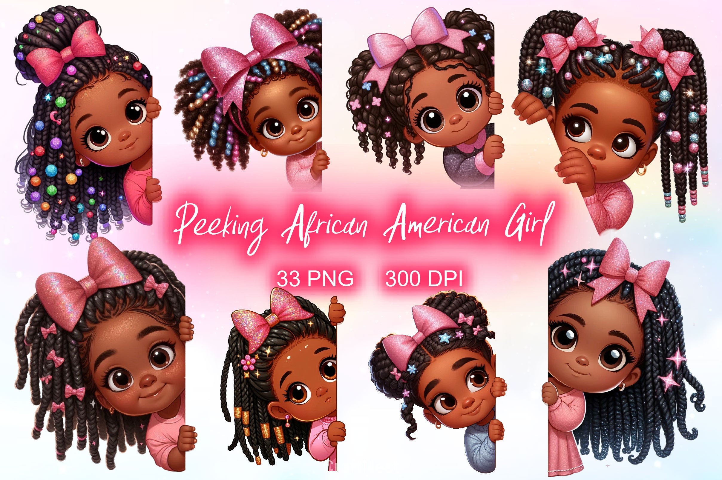 Peeking African American Little Girl Clipart Bundle 2 - CraftNest - Digital Crafting and Art