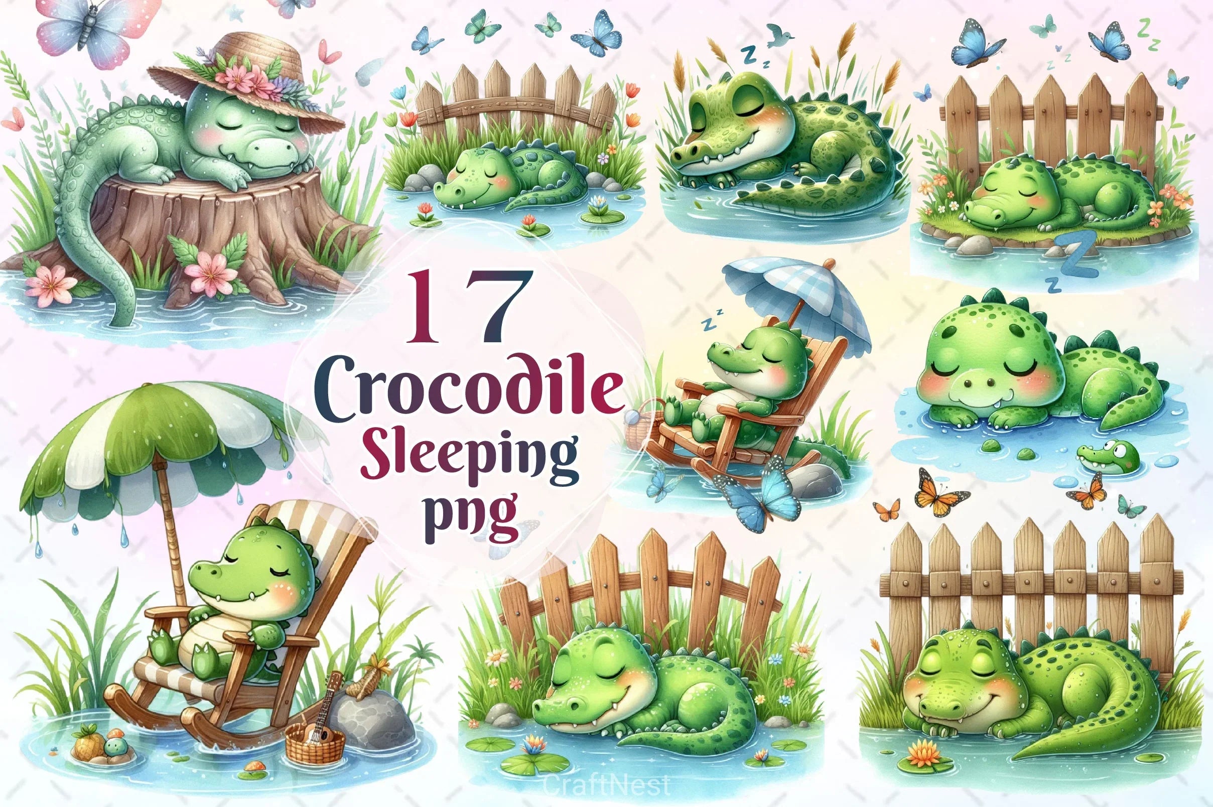Sleeping Crocodile Clipart Bundle - CraftNest - Digital Crafting and Art