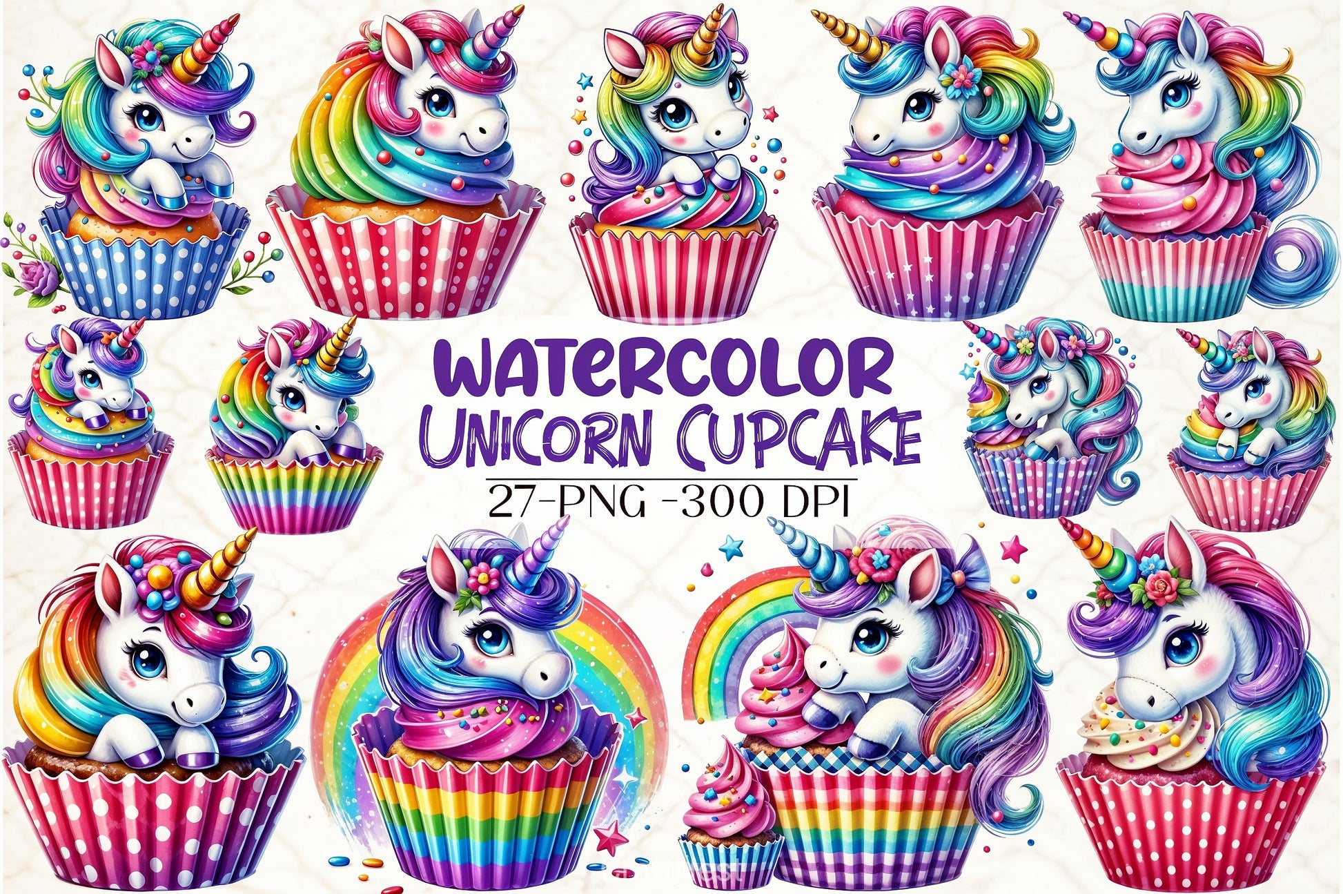 Unicorn Cupcake Clipart Bundle - CraftNest - Digital Crafting and Art