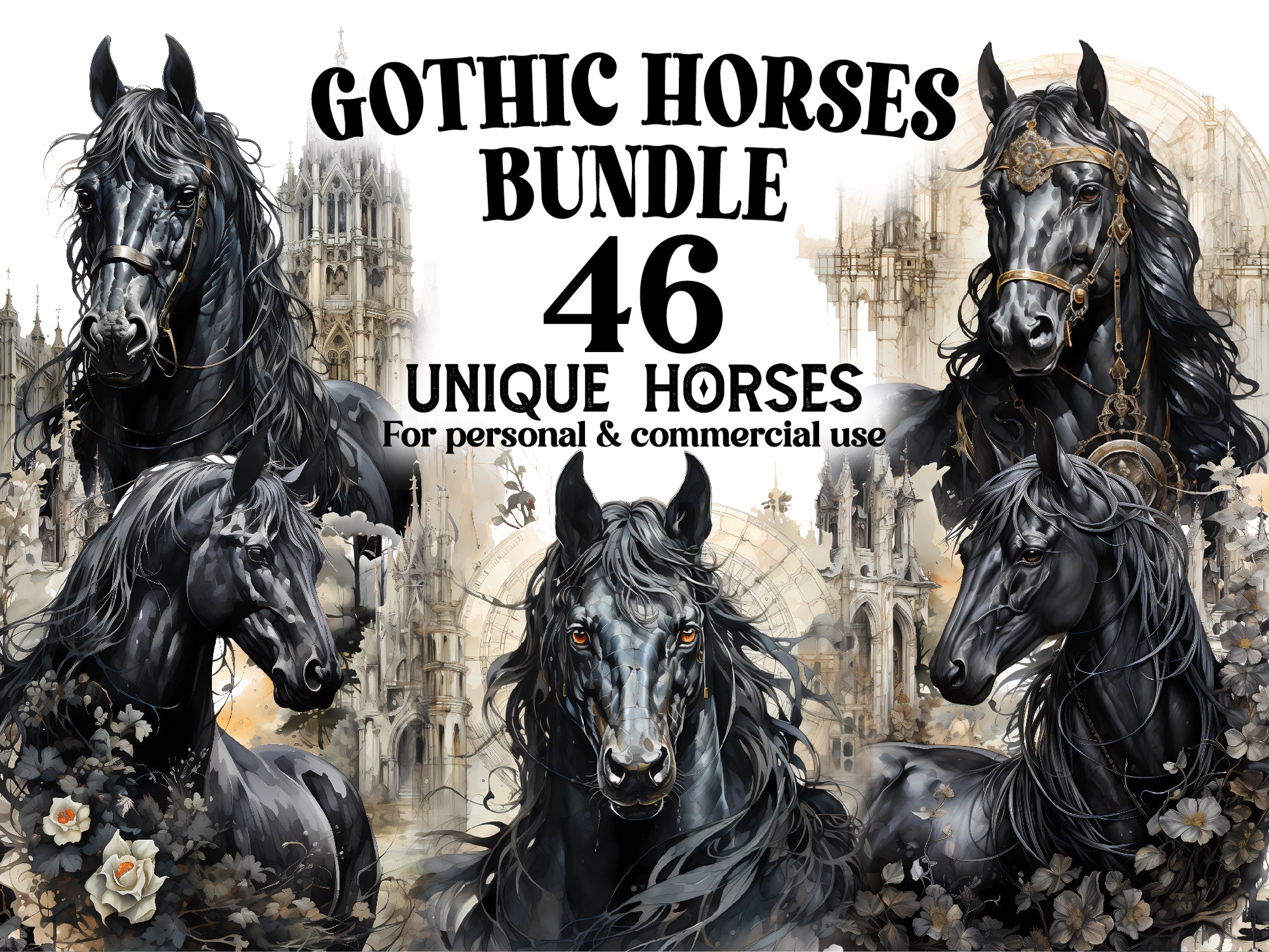 Gothic Horses Clipart - CraftNest