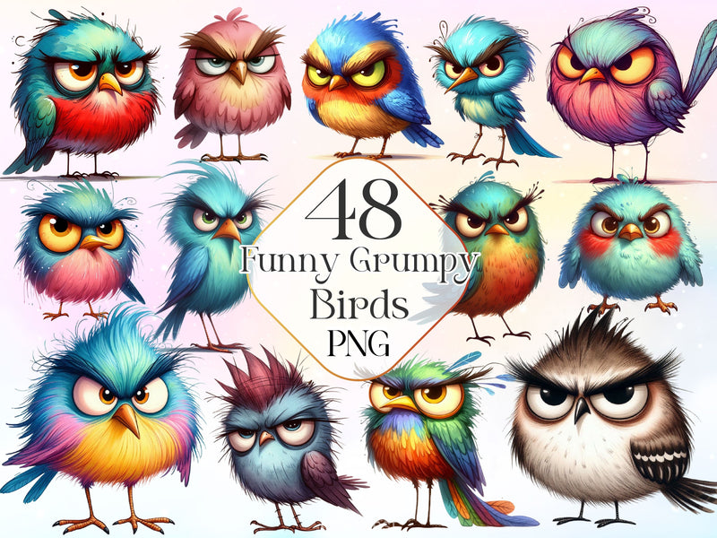 Funny Grumpy Bird Clipart Bundle - CraftNest - Digital Crafting and Art