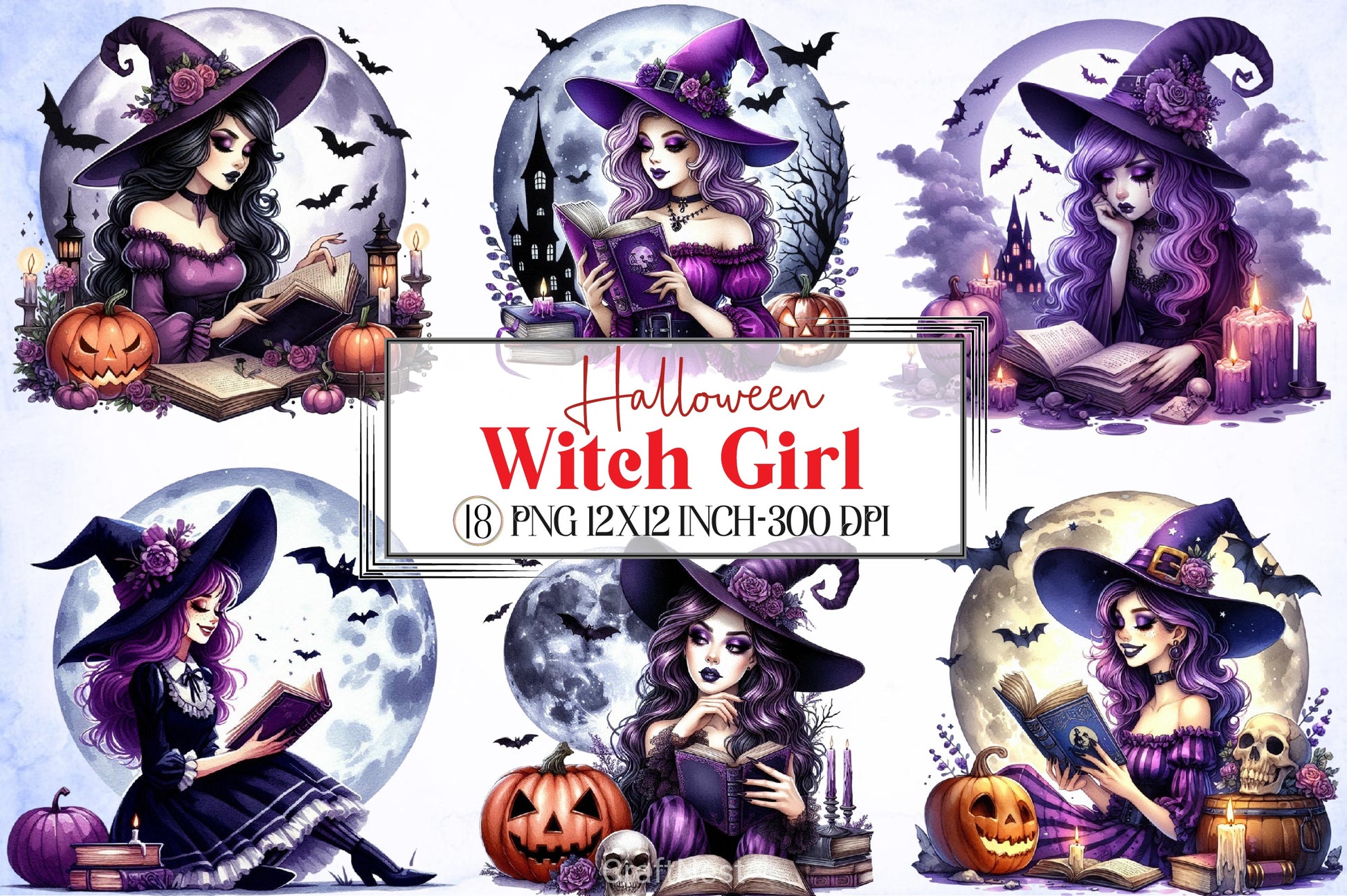 Halloween Witch Girl Clipart Bundle 6 - CraftNest - Digital Crafting and Art