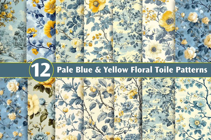 Pale Blue & Yellow Floral Toile Patterns Clipart Bundle - CraftNest - Digital Crafting and Art
