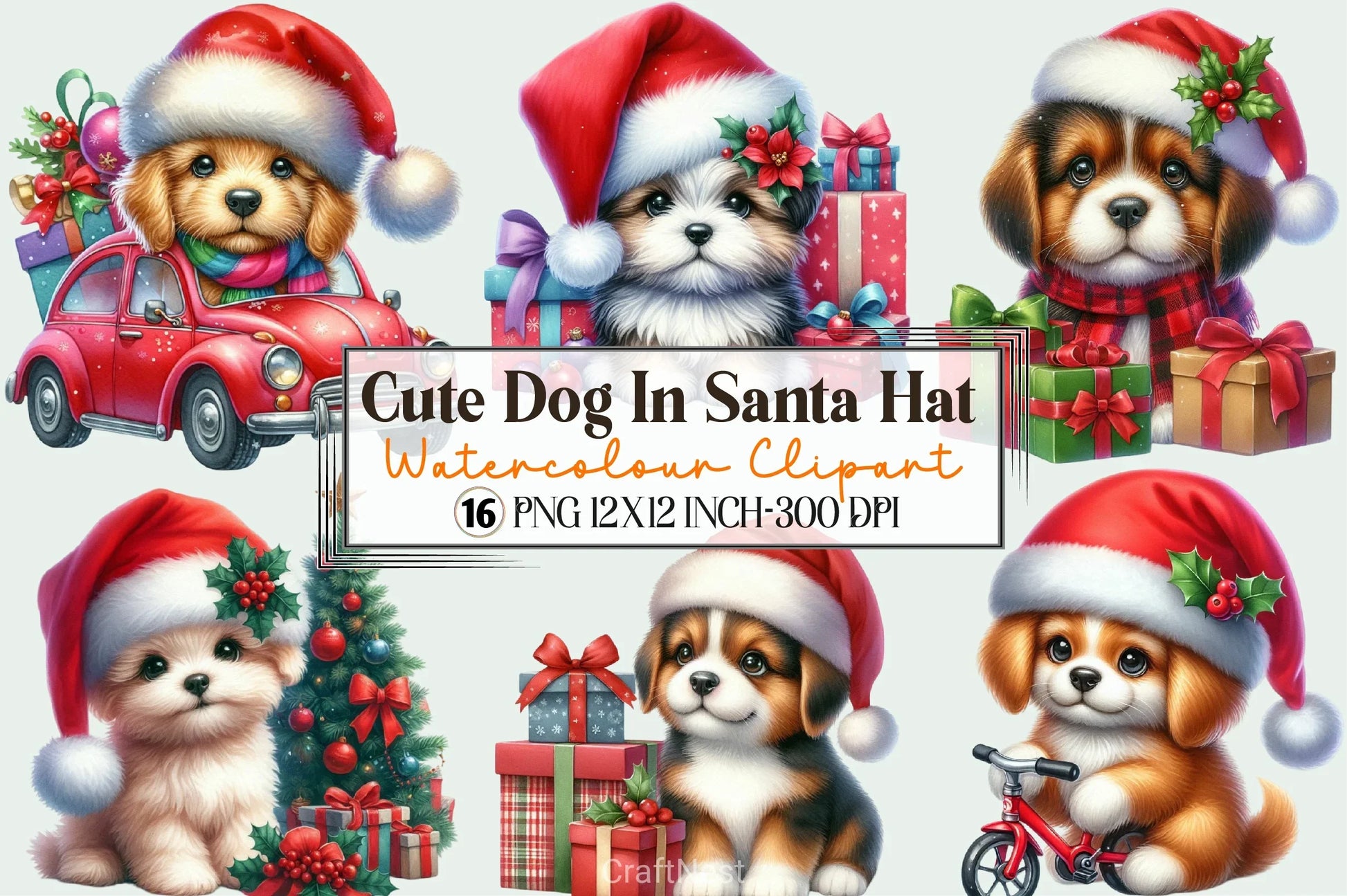 Cute Dog Santa Hat Clipart Bundle - CraftNest - Digital Crafting and Art