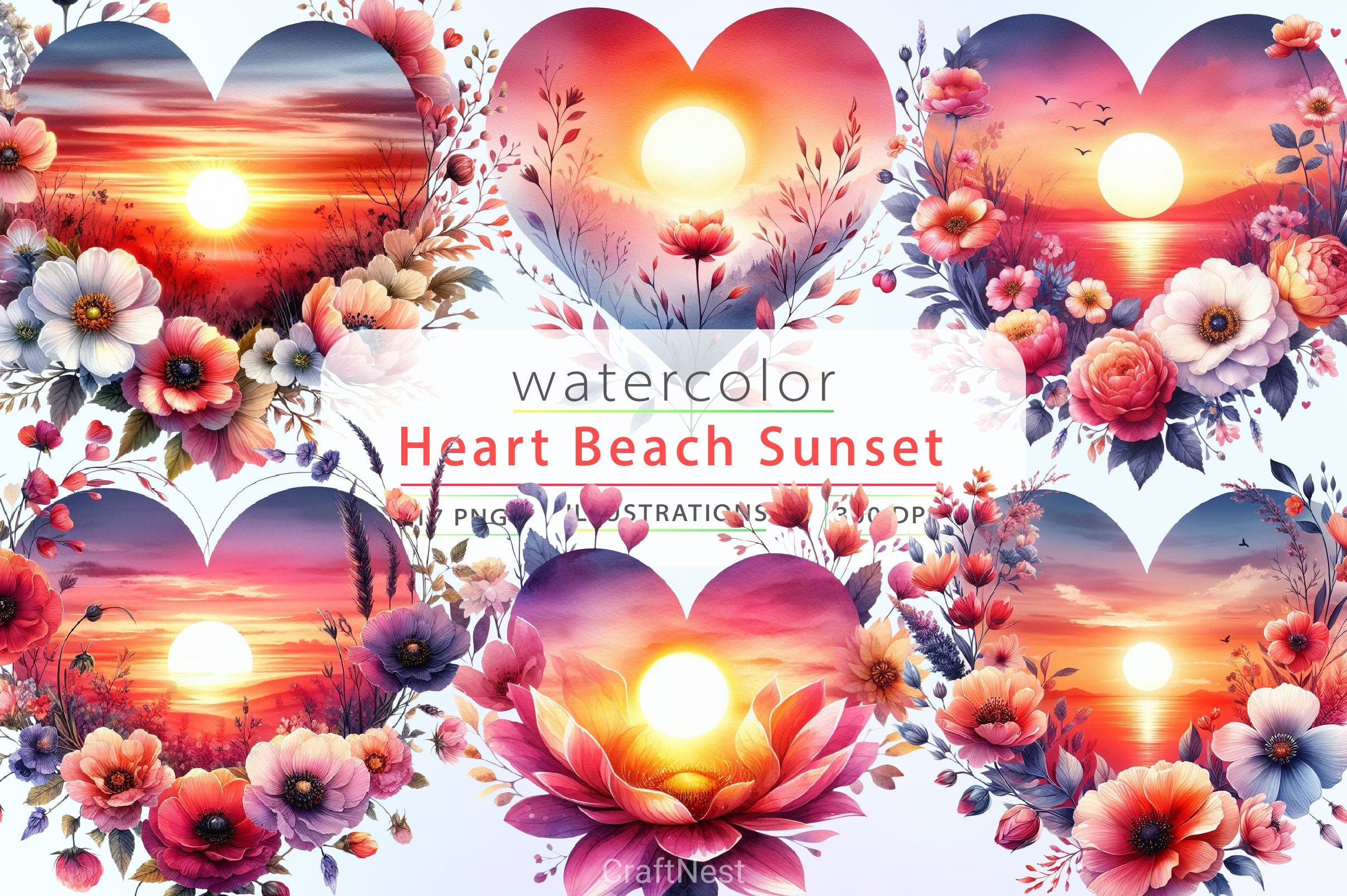 Heart Beach Sunset Clipart Bundle - CraftNest - Digital Crafting and Art