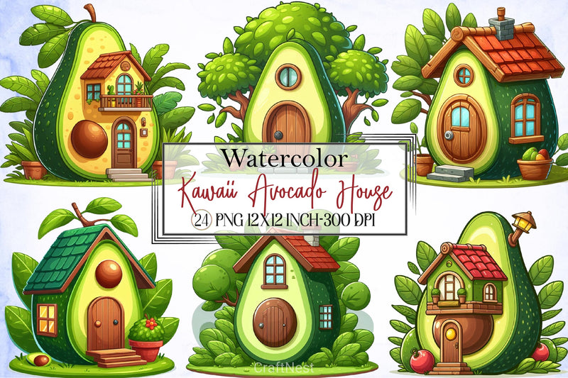 Kawaii Avocado House Clipart Bundle - CraftNest - Digital Crafting and Art