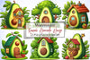 Kawaii Avocado House Clipart Bundle