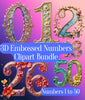 3D Embossed Numbers Clipart Bundle