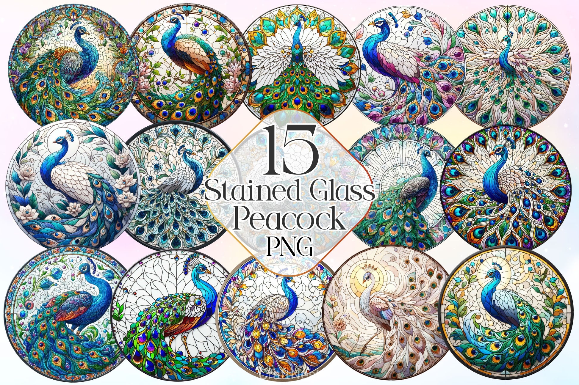 Stained Glass Peacock Wind Spinner Clipart Bundle - CraftNest - Digital Crafting and Art