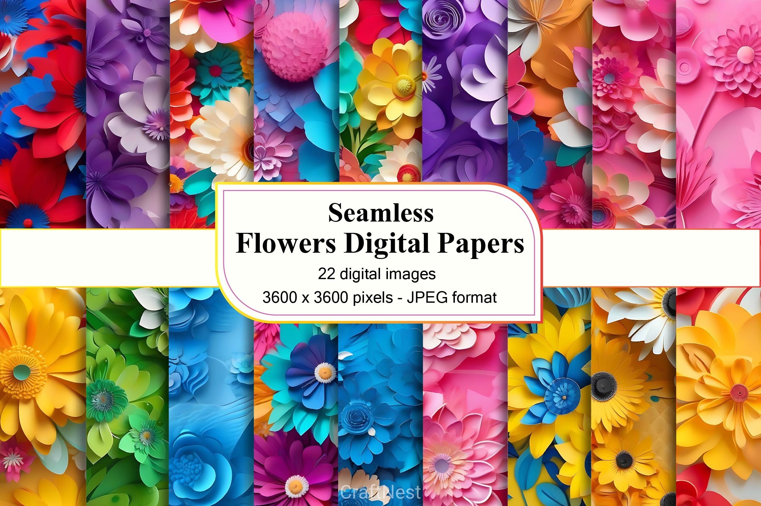 3D Flowers Digital Papers 3 - CraftNest - Digital Crafting and Art