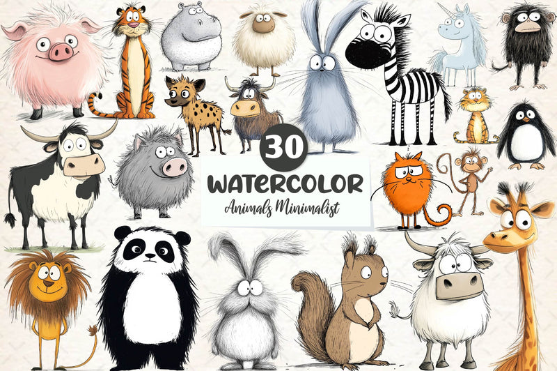 Animals Minimalist Cartoon Clipart Bundle - CraftNest - Digital Crafting and Art