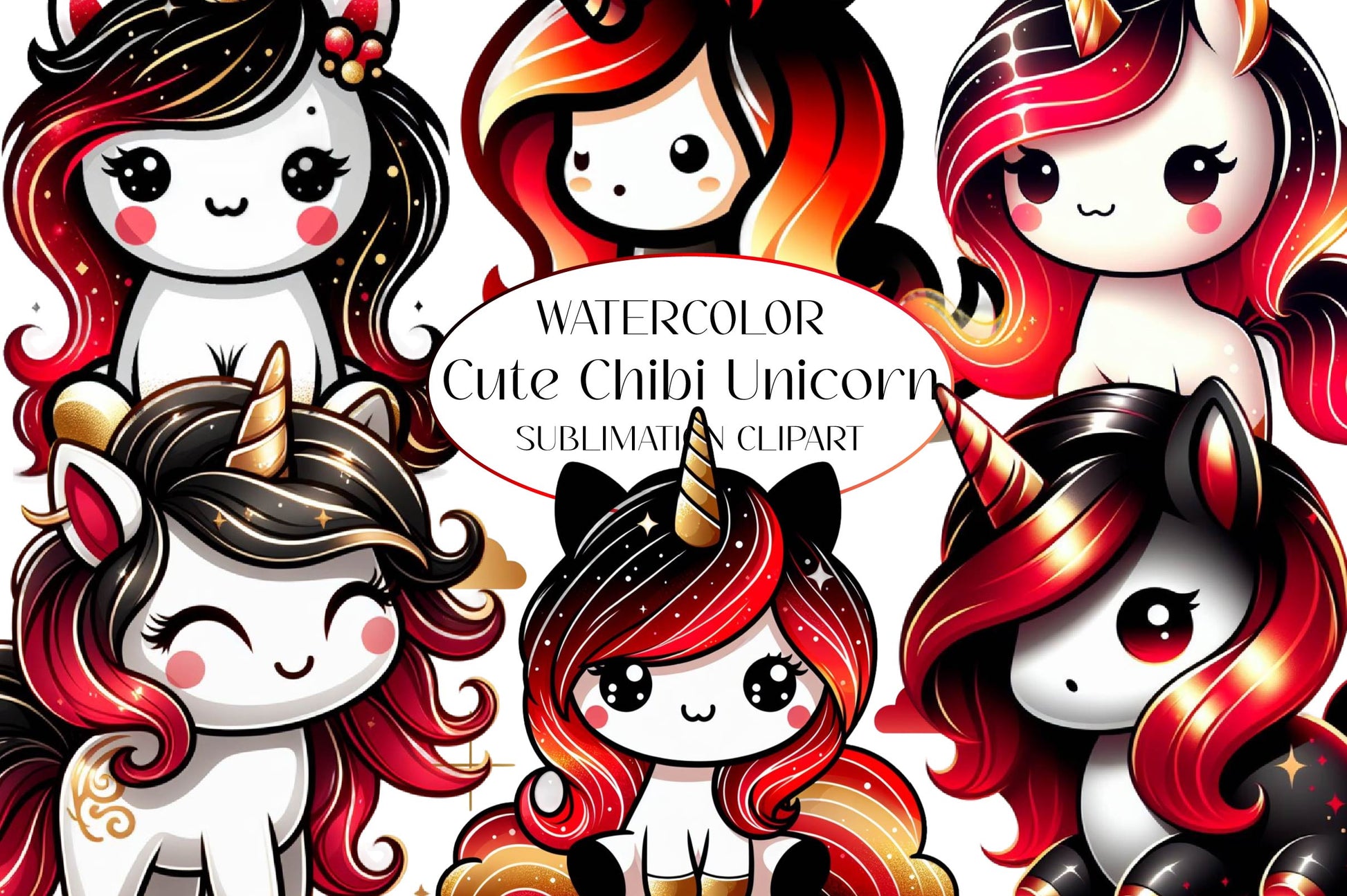 Cute Chibi Unicorn Clipart Bundle - CraftNest - Digital Crafting and Art
