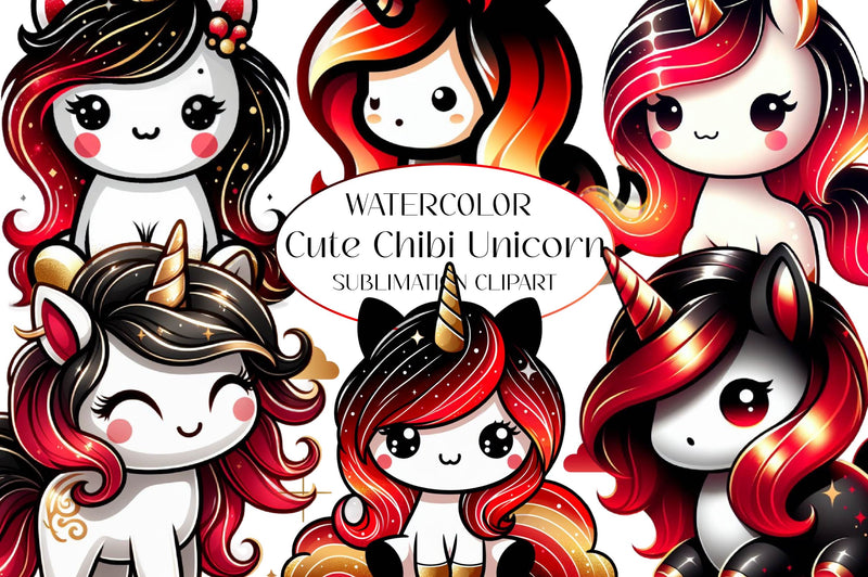 Cute Chibi Unicorn Clipart Bundle - CraftNest - Digital Crafting and Art