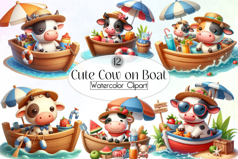 Cute Cow Boat Summer Clipart Bundle - CraftNest - Digital Crafting and Art