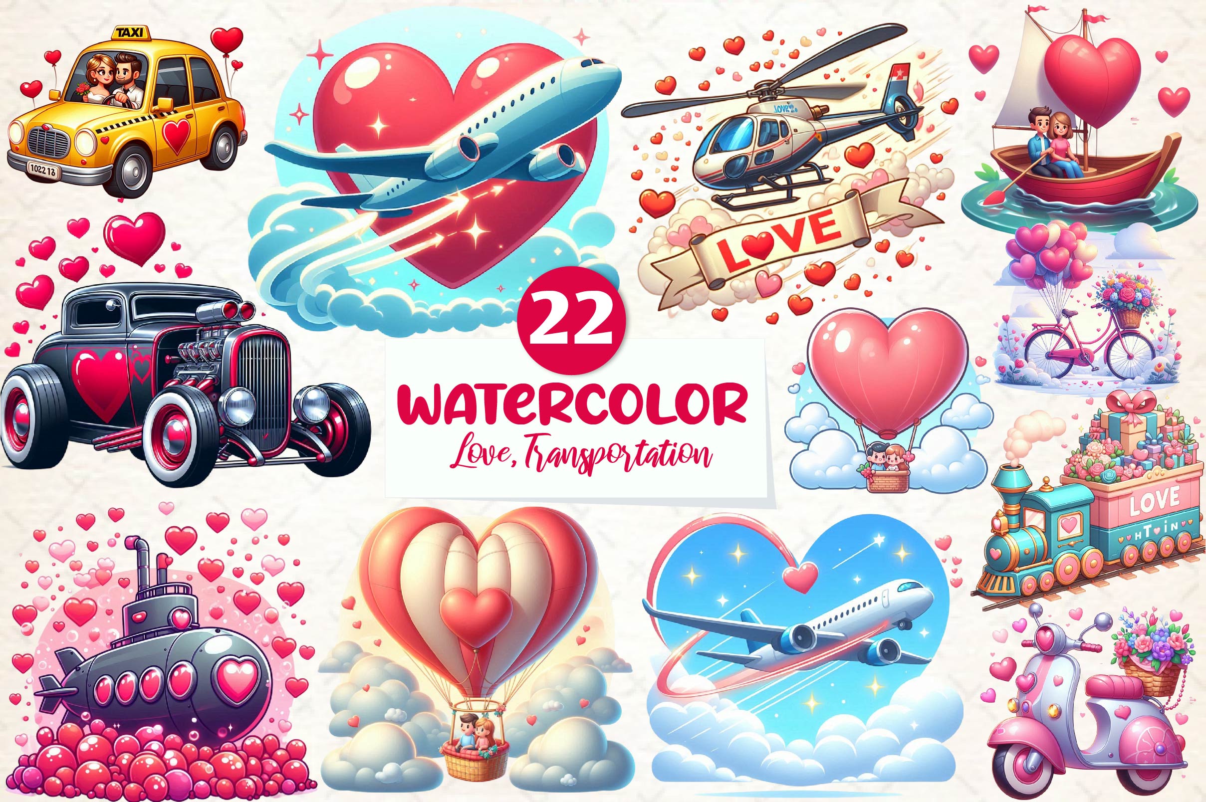 Love Transportation Valentine Clipart Bundle - CraftNest - Digital Crafting and Art