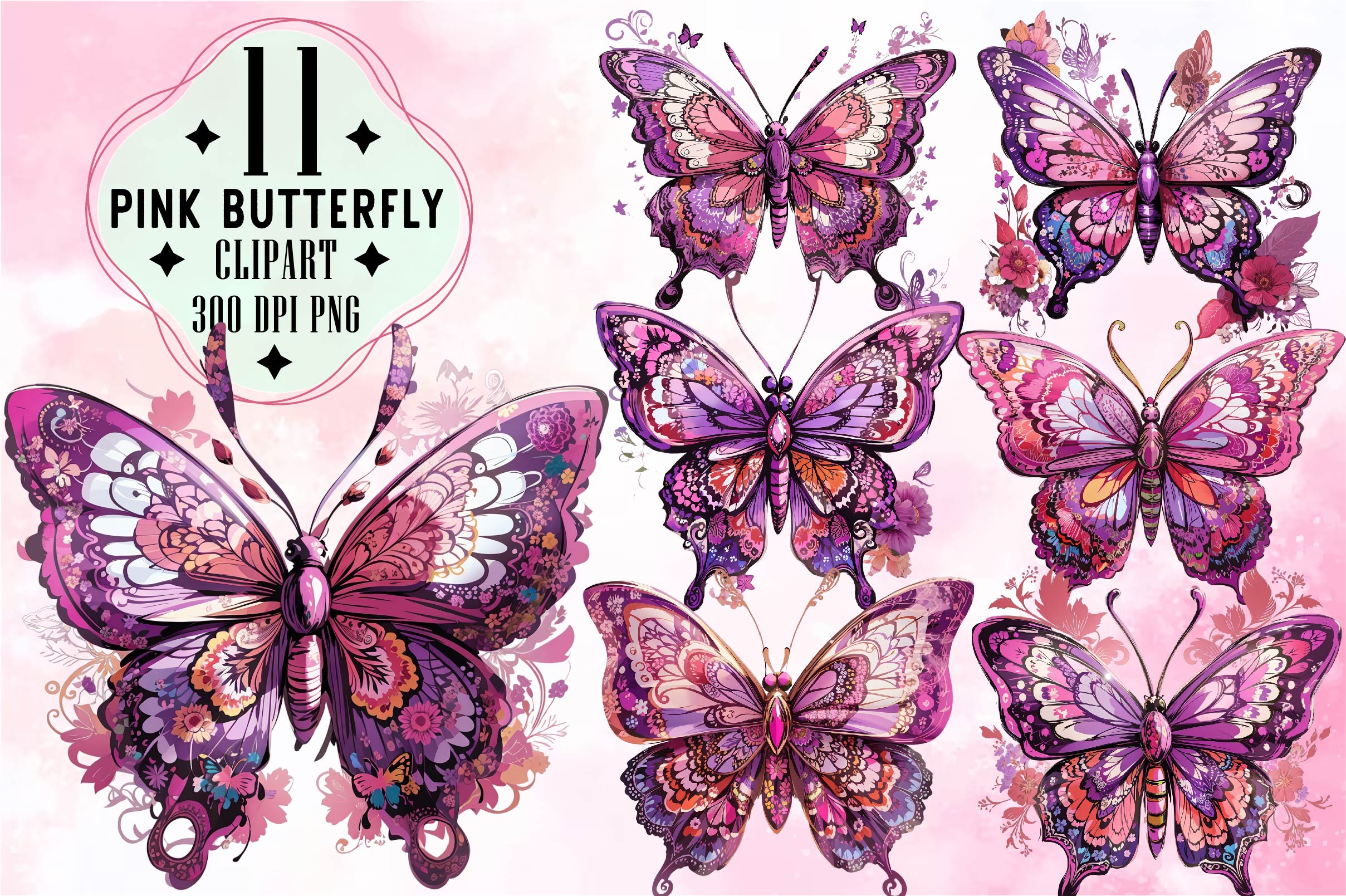 Pink Butterfly Clipart Bundle - CraftNest - Digital Crafting and Art