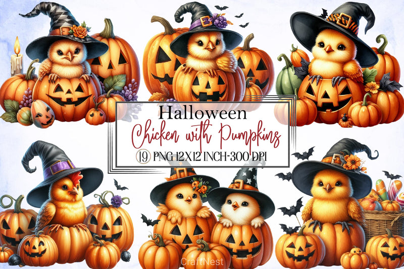 Halloween Chicken & Pumpkins Clipart Bundle - CraftNest - Digital Crafting and Art