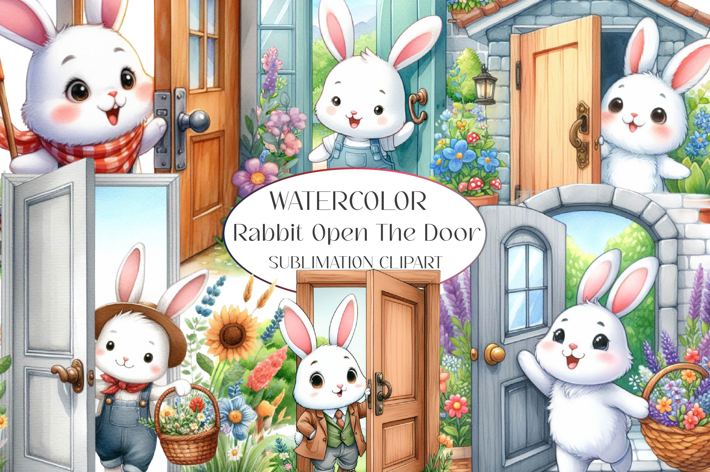Rabbit Open The Door Clipart Bundle - CraftNest - Digital Crafting and Art