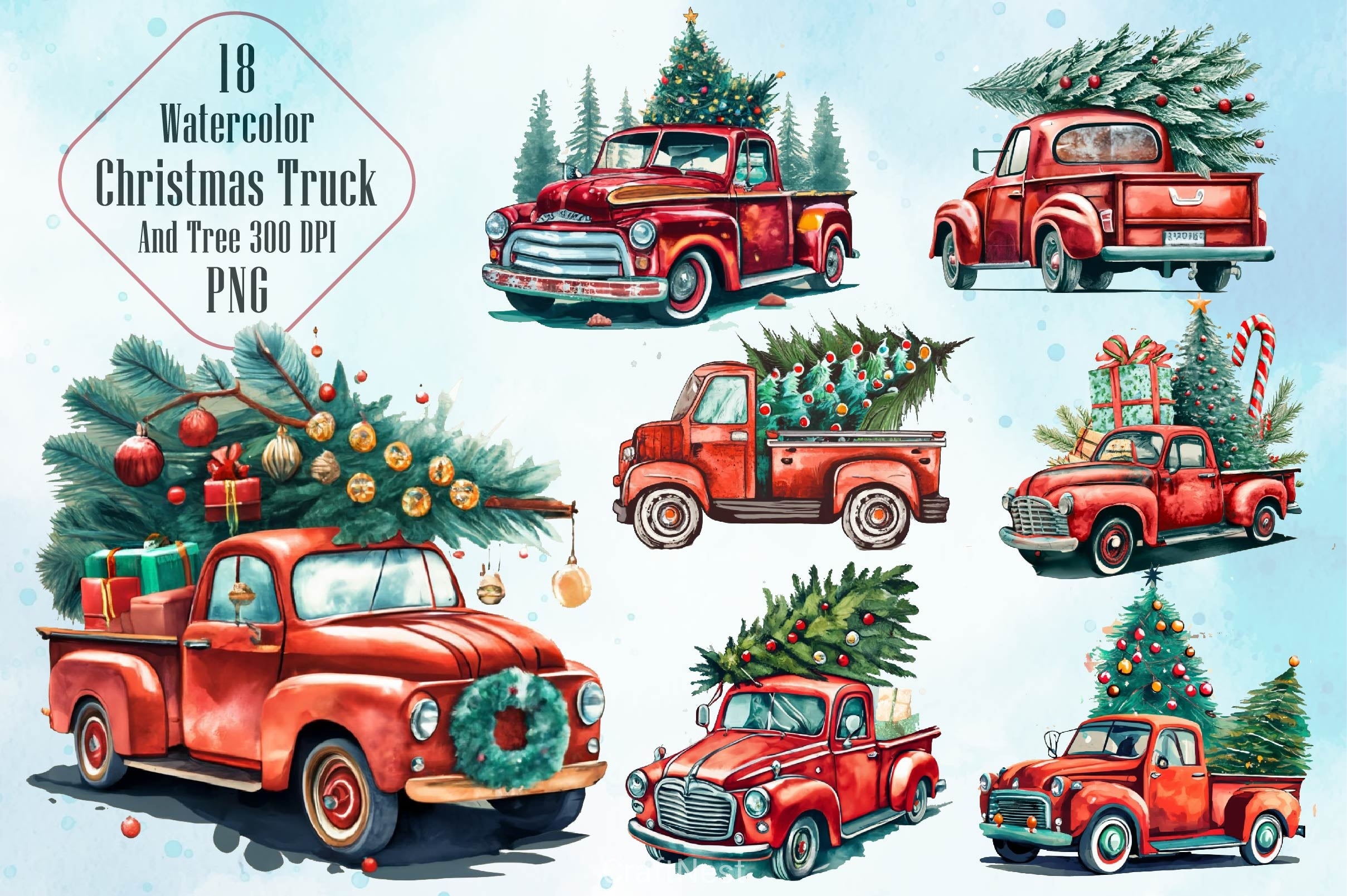 Christmas Truck & Tree Clipart Bundle 2 - CraftNest - Digital Crafting and Art