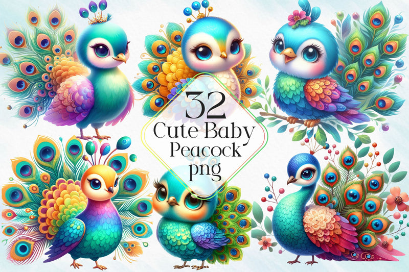 Cute Baby Peacock Clipart Bundle - CraftNest - Digital Crafting and Art
