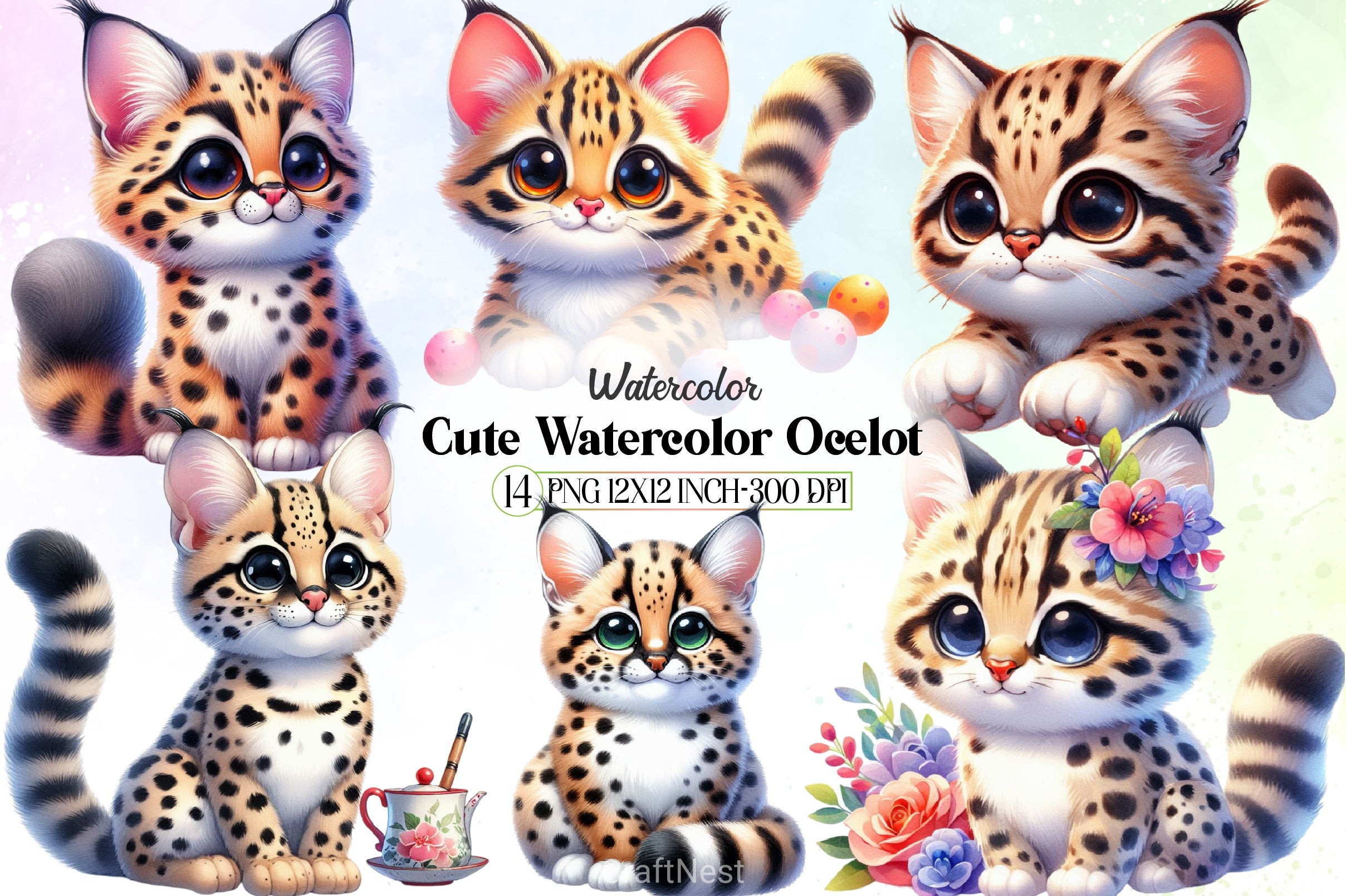 Cute Ocelot Clipart Bundle - CraftNest - Digital Crafting and Art