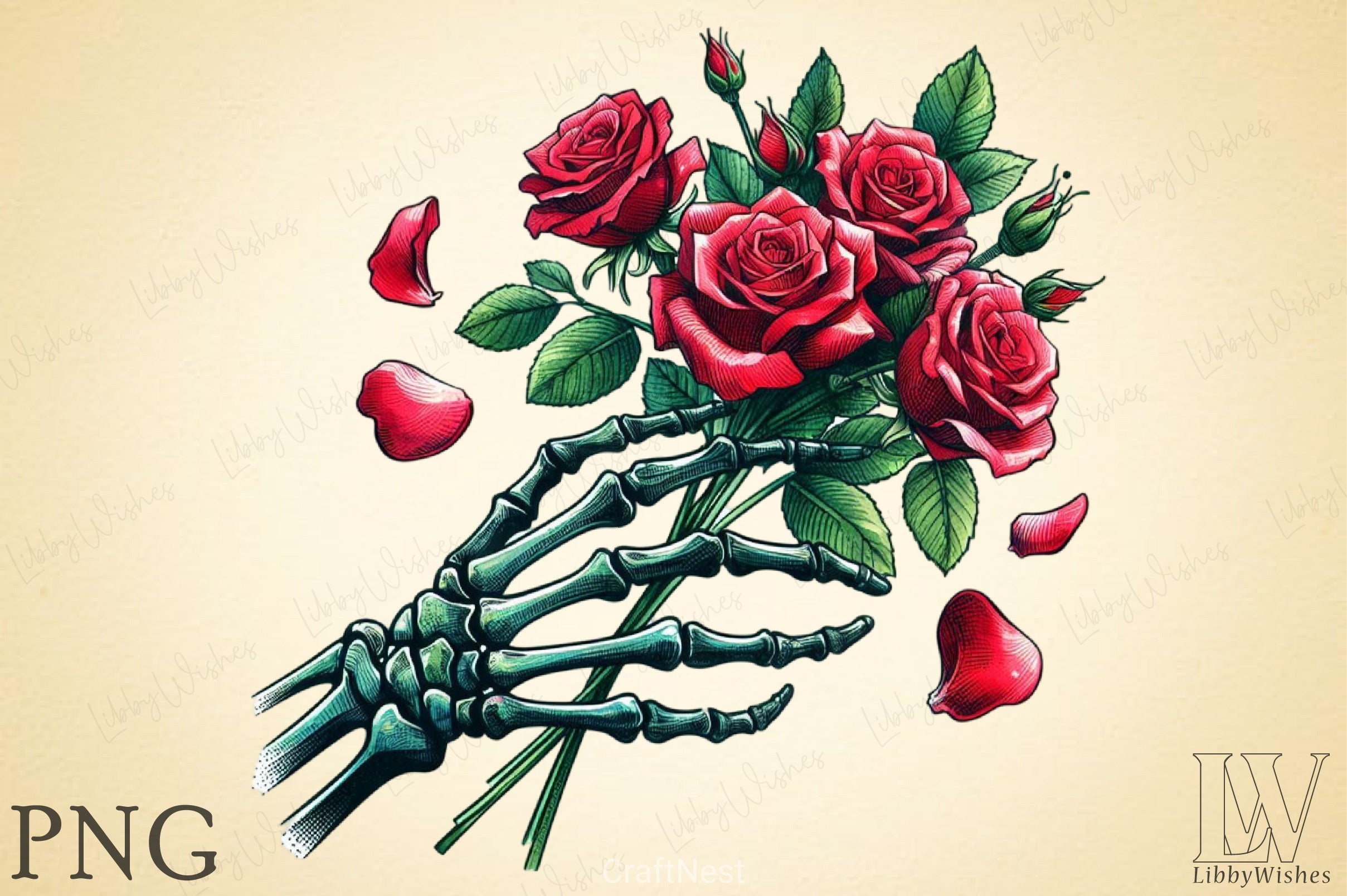 Roses Bouquet Skeleton Hand Clipart Bundle 3 - CraftNest - Digital Crafting and Art