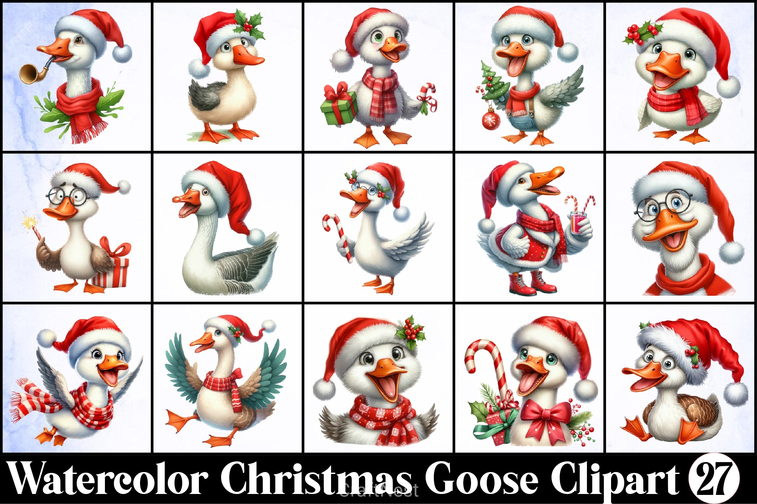 Christmas Goose Clipart Bundle - CraftNest - Digital Crafting and Art