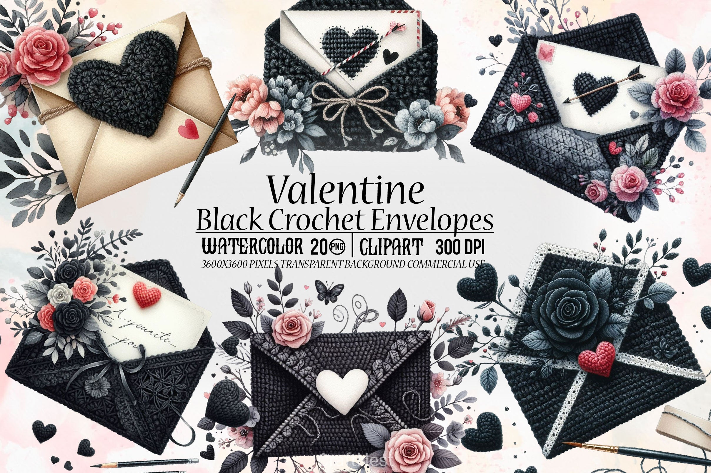 Black Valentine Crochet Envelopes Bundle - CraftNest - Digital Crafting and Art