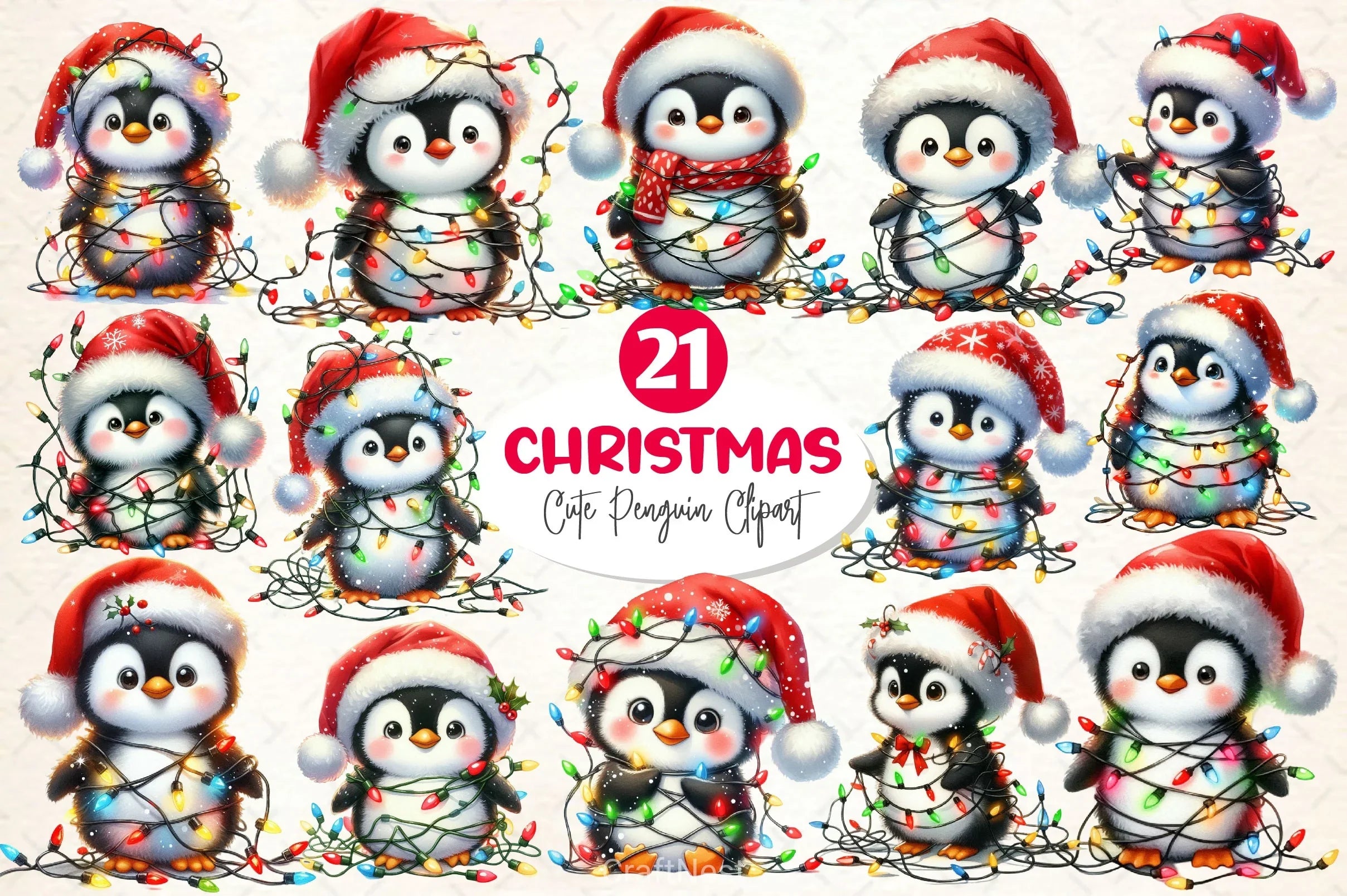 Cute Christmas Penguin With Light Clipart Bundle - CraftNest - Digital Crafting and Art