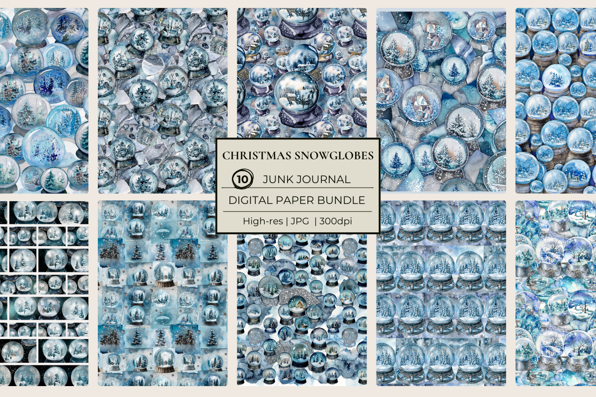 Christmas Snowglobes Junk Journal Papers