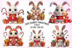 Cute Rabbit Christmas Clipart Bundle - CraftNest - Digital Crafting and Art