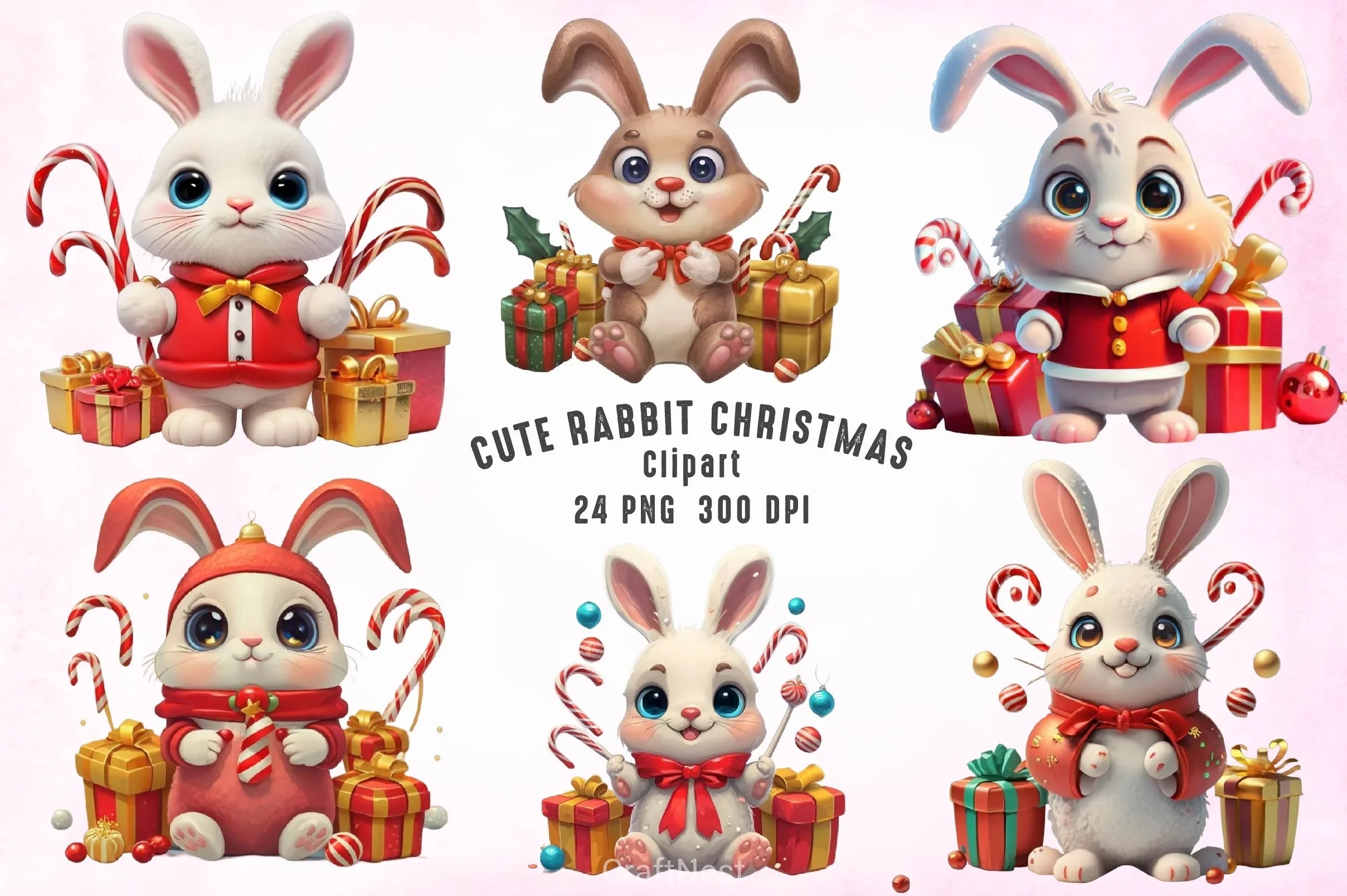 Cute Rabbit Christmas Clipart Bundle - CraftNest - Digital Crafting and Art
