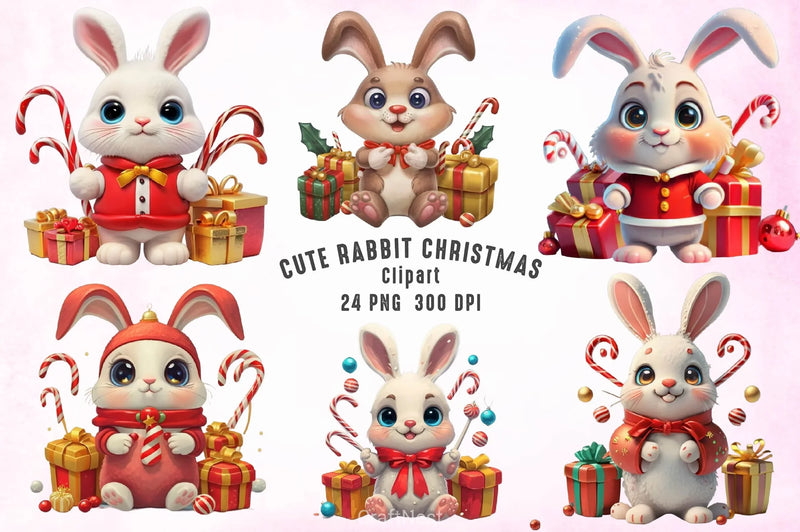 Cute Rabbit Christmas Clipart Bundle - CraftNest - Digital Crafting and Art