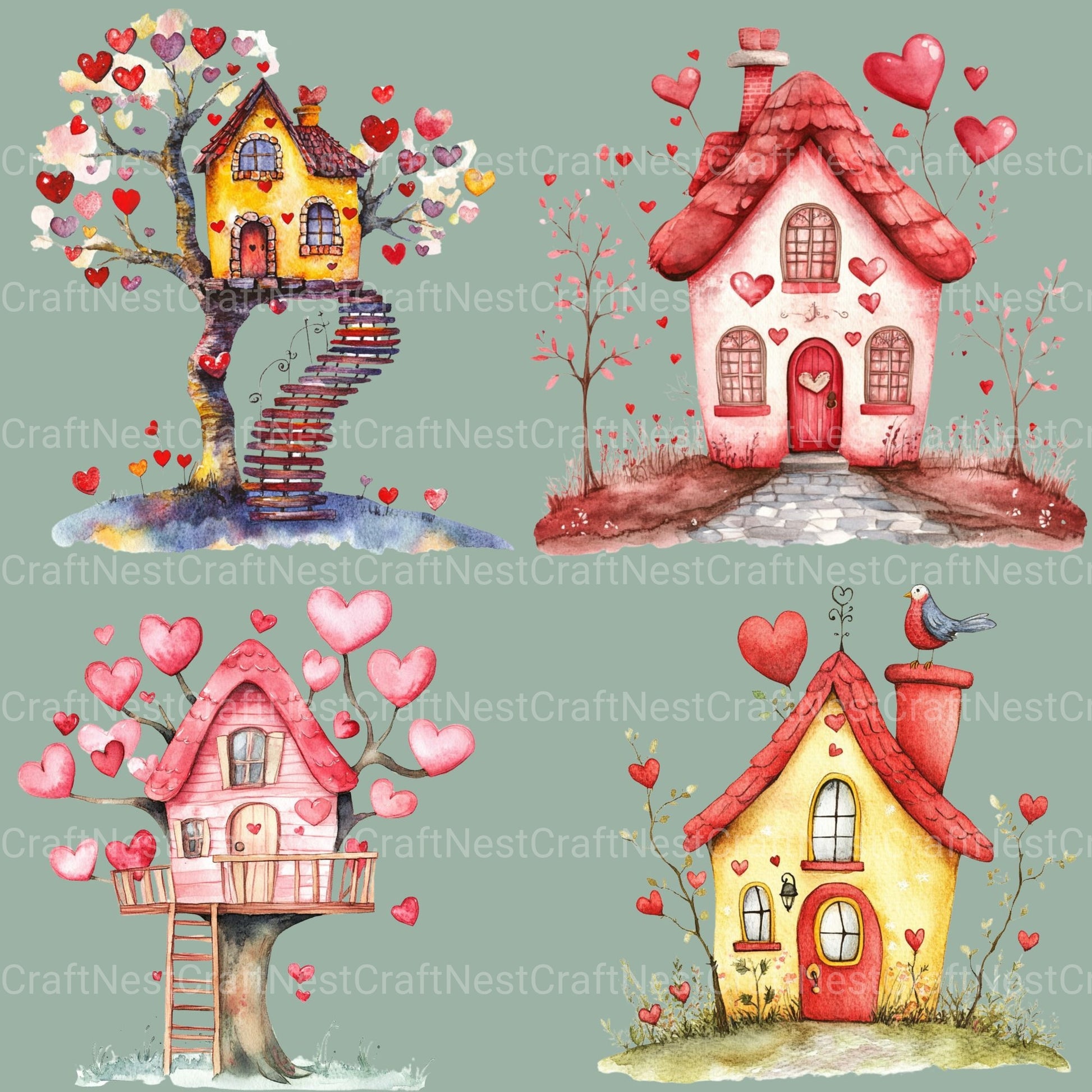 Valentine Houses Clipart Bundle - CraftNest - Digital Crafting and Art