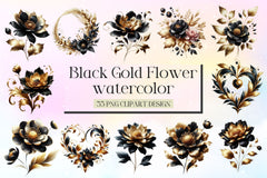 Abstract Black Gold Flower Clipart Bundle - CraftNest - Digital Crafting and Art
