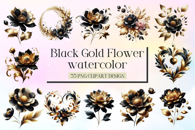 Abstract Black Gold Flower Clipart Bundle - CraftNest - Digital Crafting and Art