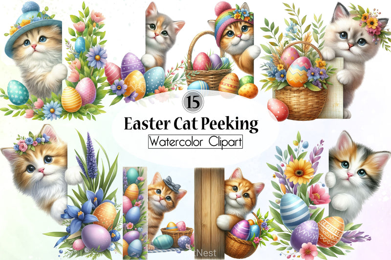 Easter Cat Peeking Clipart Bundle - CraftNest - Digital Crafting and Art